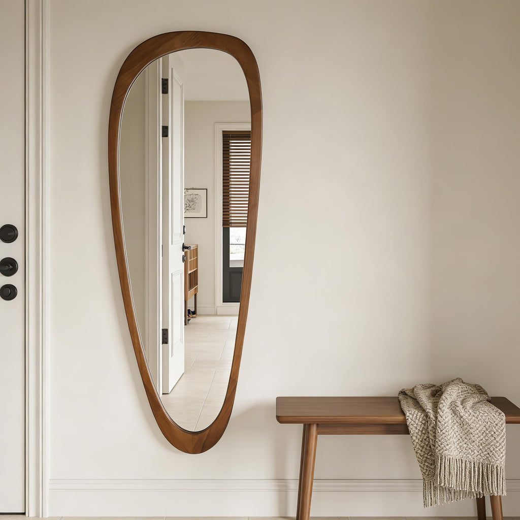 Irregular Asymmetrical Full Length Wall Mirror, 60"x22" Wooden Framed