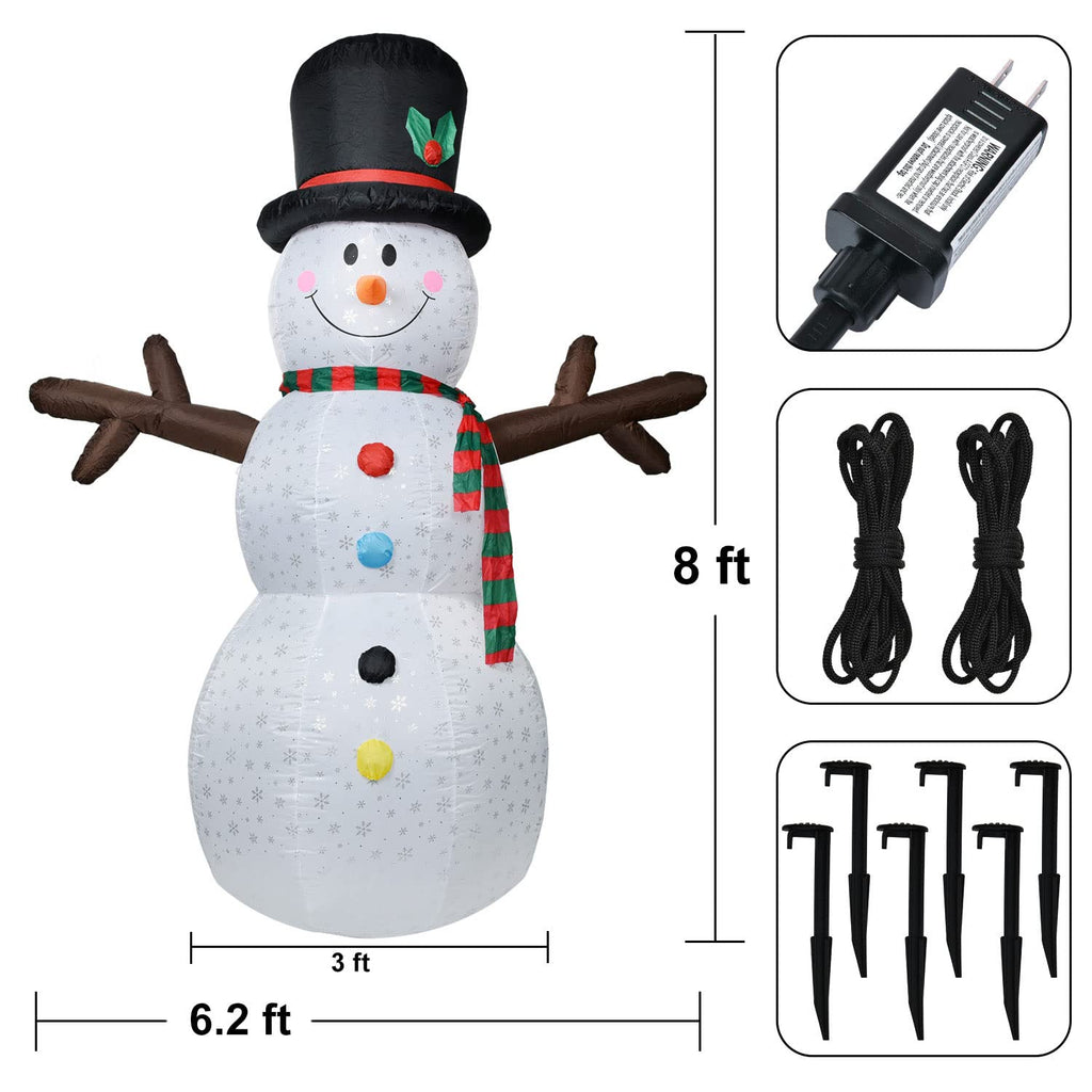 8 FT Inflatable Christmas Snowman, 7 Color Rotating Changing Led Lights Xmas Holiday Blow Up Family Party Decoration