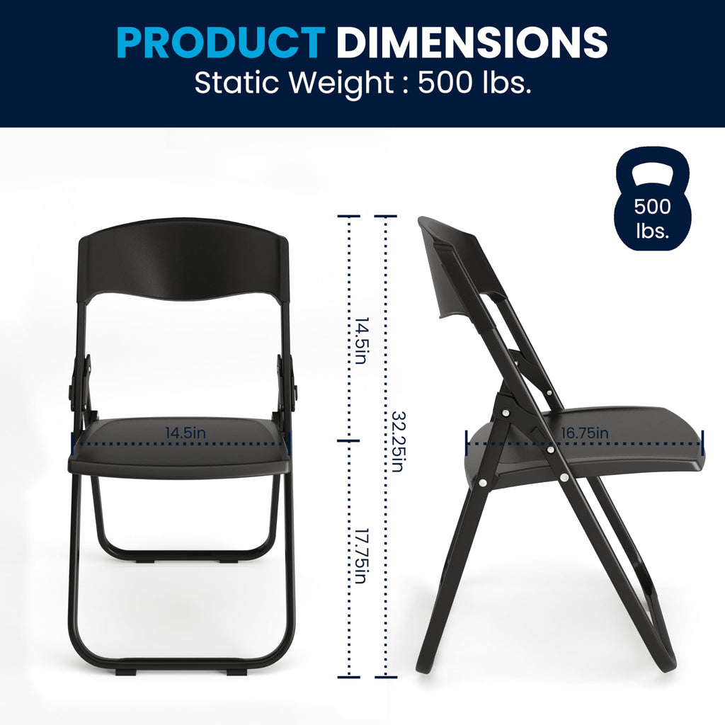 Series 500 lb. Capacity Heavy Duty Black Plastic Folding Chair with Built-in Ganging Brackets