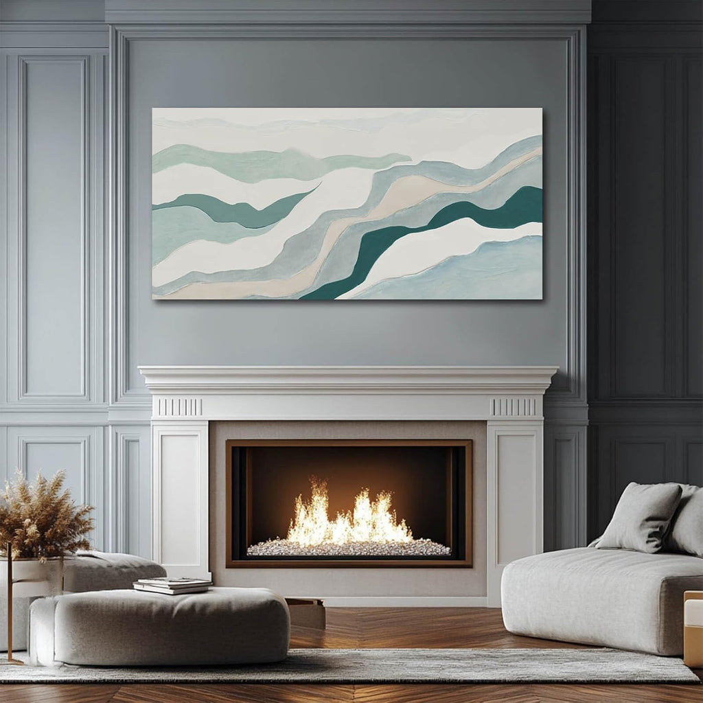 Beige and Teal Abstract Wall Decor Framed Canvas Wall Art Minimalist Home Decor Contemporary Posters Prints Home