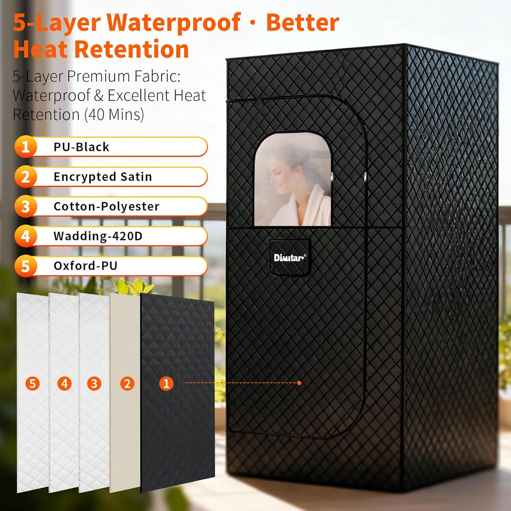 Sauna Box - Portable Sauna for Home with Upgraded 3L 1500W Steamer, Folding Chair and Non-Slip Mat for Relaxation Spa