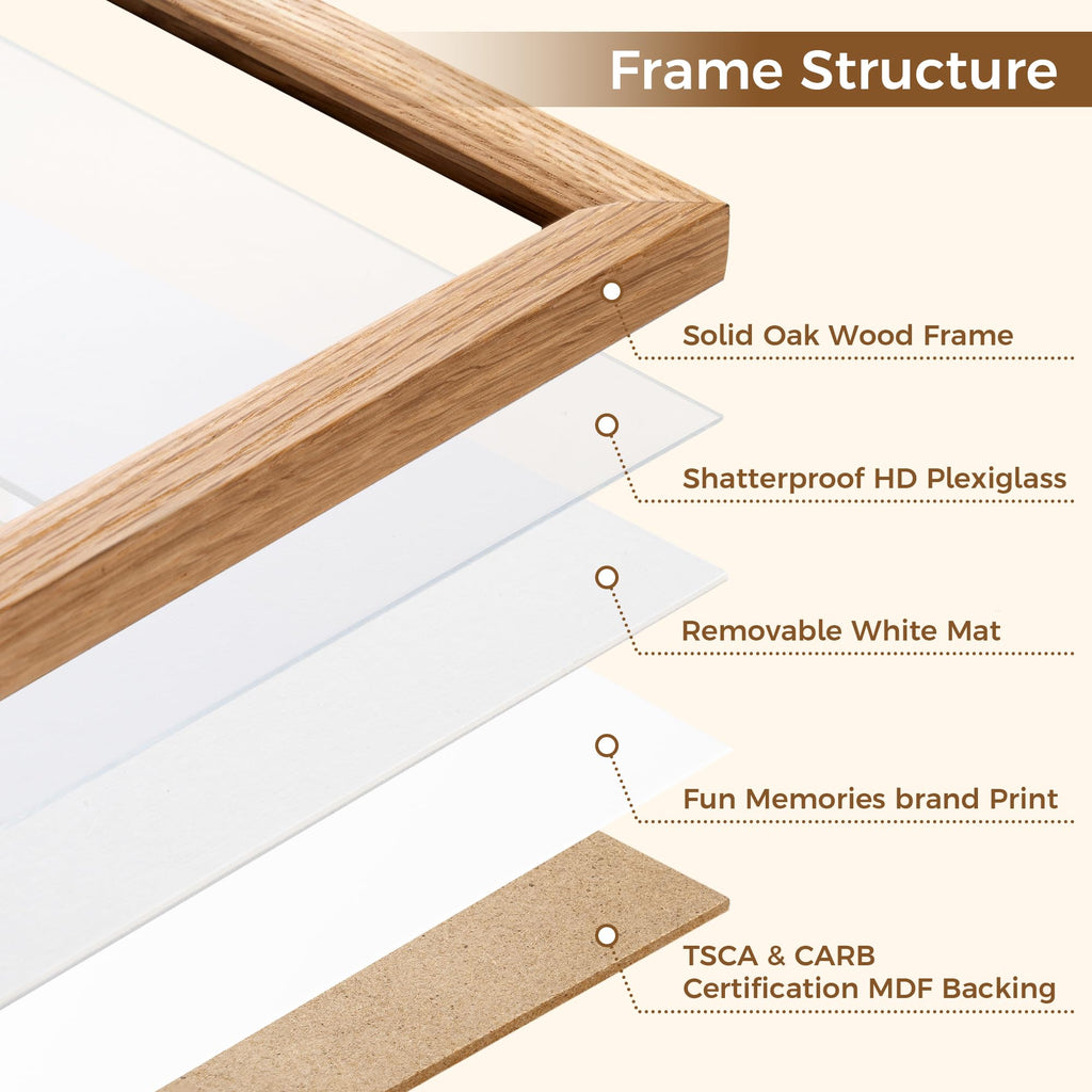 18x24 Poster Frame, Solid Oak Wood Poster Frames, Modern Photo Frame for Wall 18x24 with 16x20 Mat, High Definition