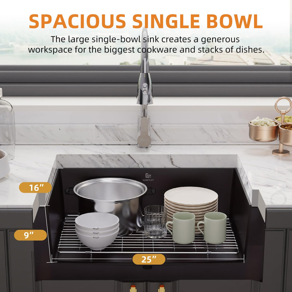 27-inch Granite Composite Kitchen Sink, Undermount Quartz Kitchen Sinks with Spacious Workspace and Easy Cleaning