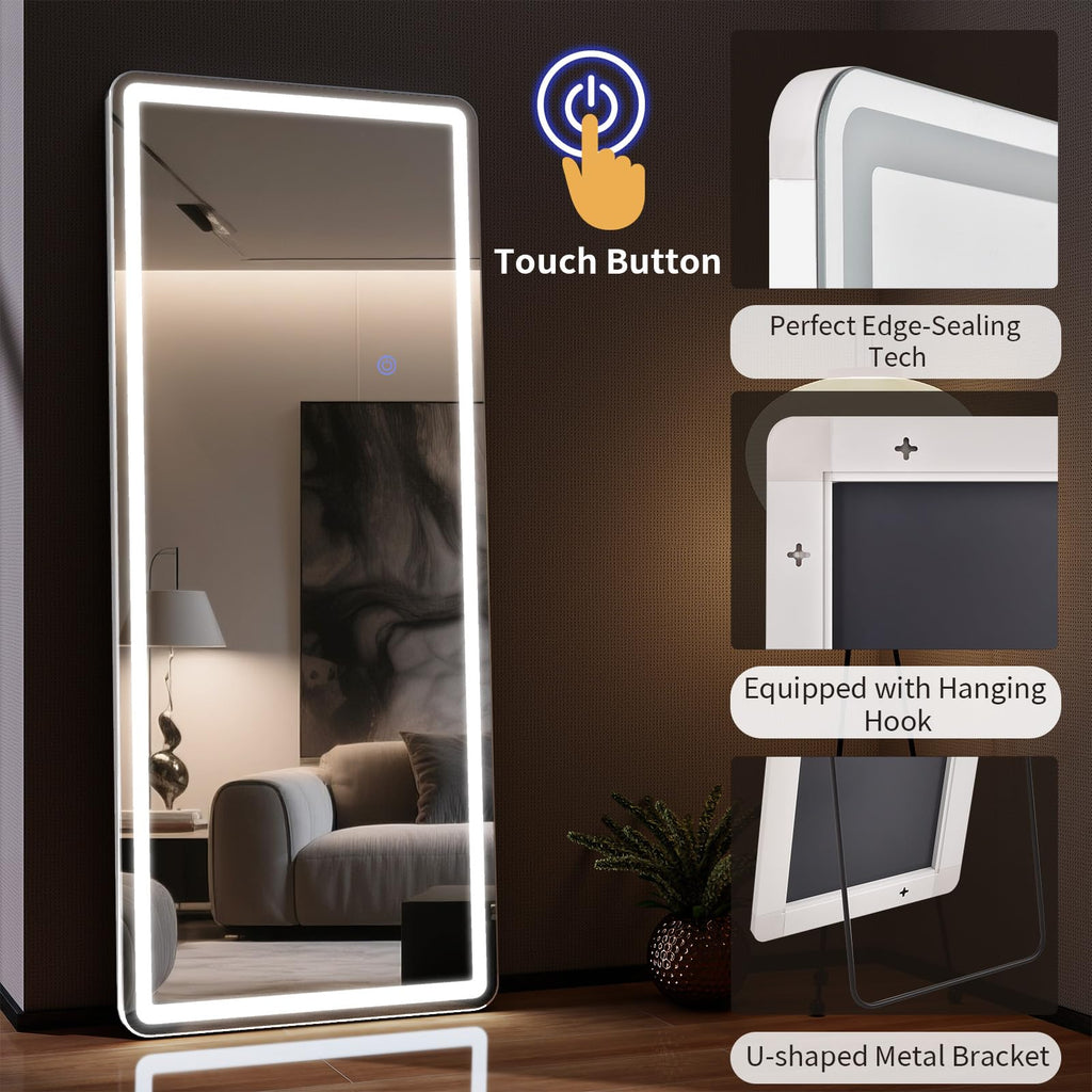 76"x34" LED Full Length Mirror, Standing Floor Body Mirror