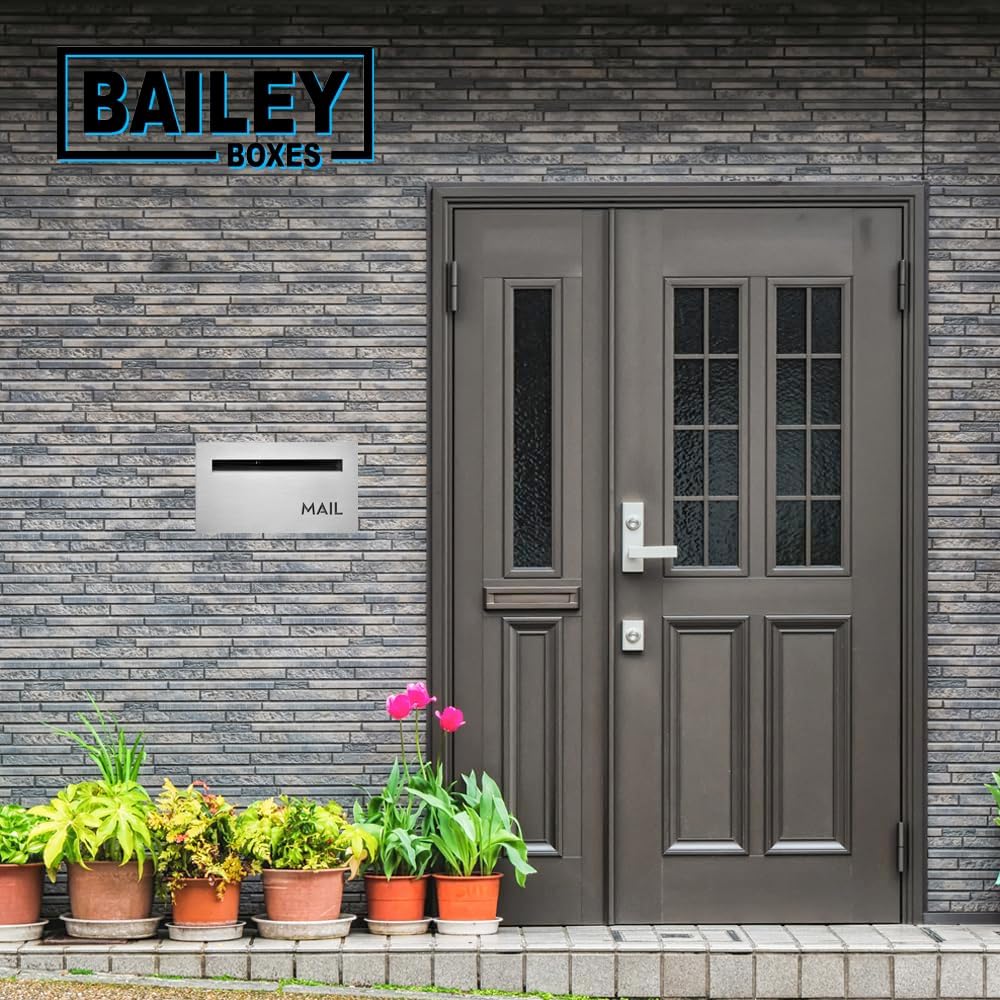 Brick-in Chute Through The Wall Stainless Steel Mailbox - Modern Architectural Locking Design - 8.75" H x 15.75" W