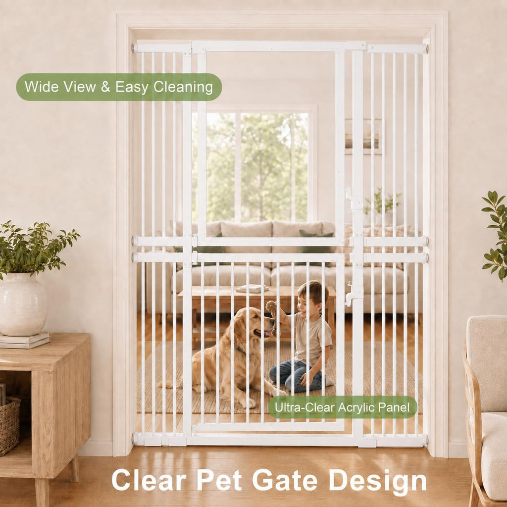 73.6" Extra Tall Cat Gate, Adjustable 29.5"-51" Wide, Clear Acrylic Top and Metal Bar Bottom, Auto-Close Walk-Through