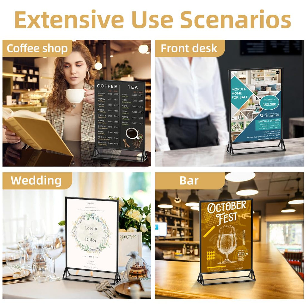 Acrylic Sign Holder 8.5x11 Double-Sided Black Picture Frames Clear Sign Holder for Flyer Holder Menu Holder Wedding