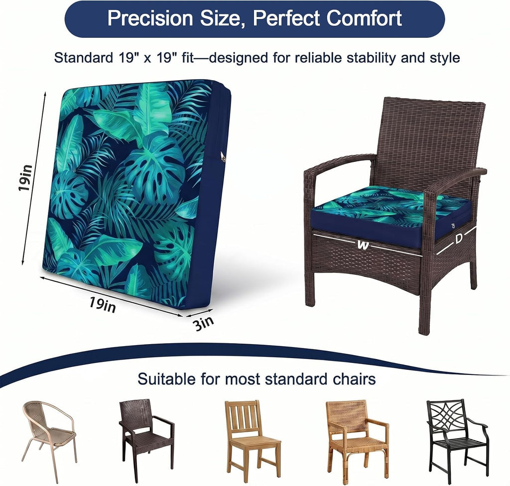 Outdoor Chair Cushions Set of 4, Waterproof, Reversible 19x19x3 | Patio Chair Cushions for Outdoor Furniture, High