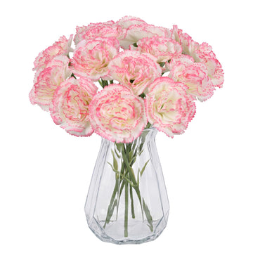Pink Carnations Artificial 15pcs Real Touch Carnation Silk with Stems for Wedding Bouquets for Bridal Home Table