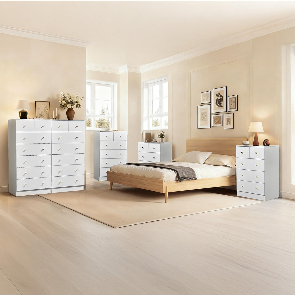 White 6 Drawer, Rose Gold Handle Modern Bedroom Chest