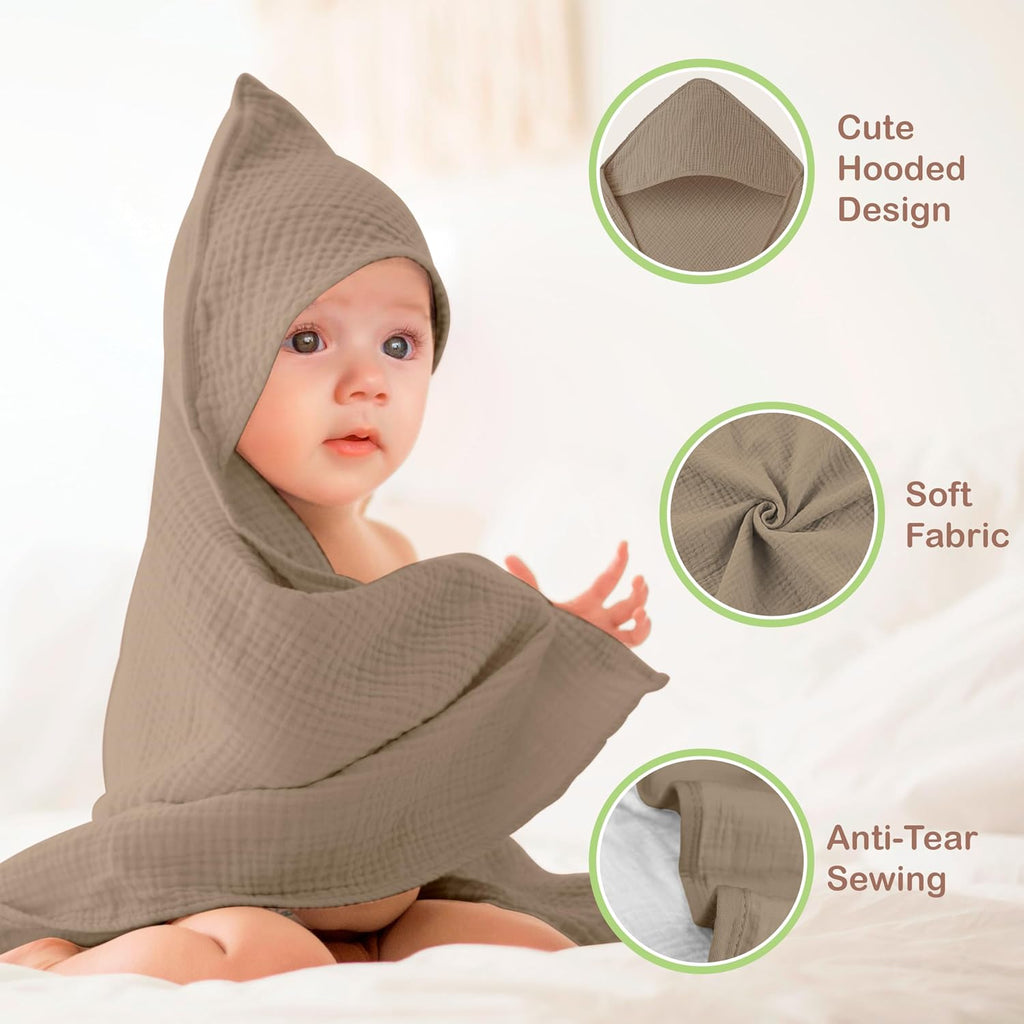 100% Organic Cotton 2 PK Muslin Baby Hooded Towel Toddler 32x32