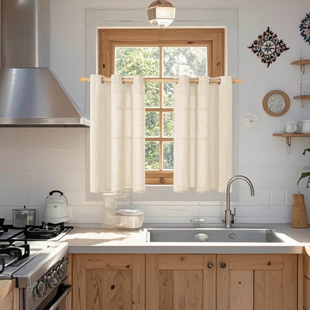 36 Inch Short Curtains for Small Window, 2 Panels, Beige