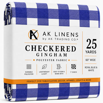 60" Wide Checkered Gingham Buffalo Check Polyester Poplin Fabric - Royal & White - 25 Yards
