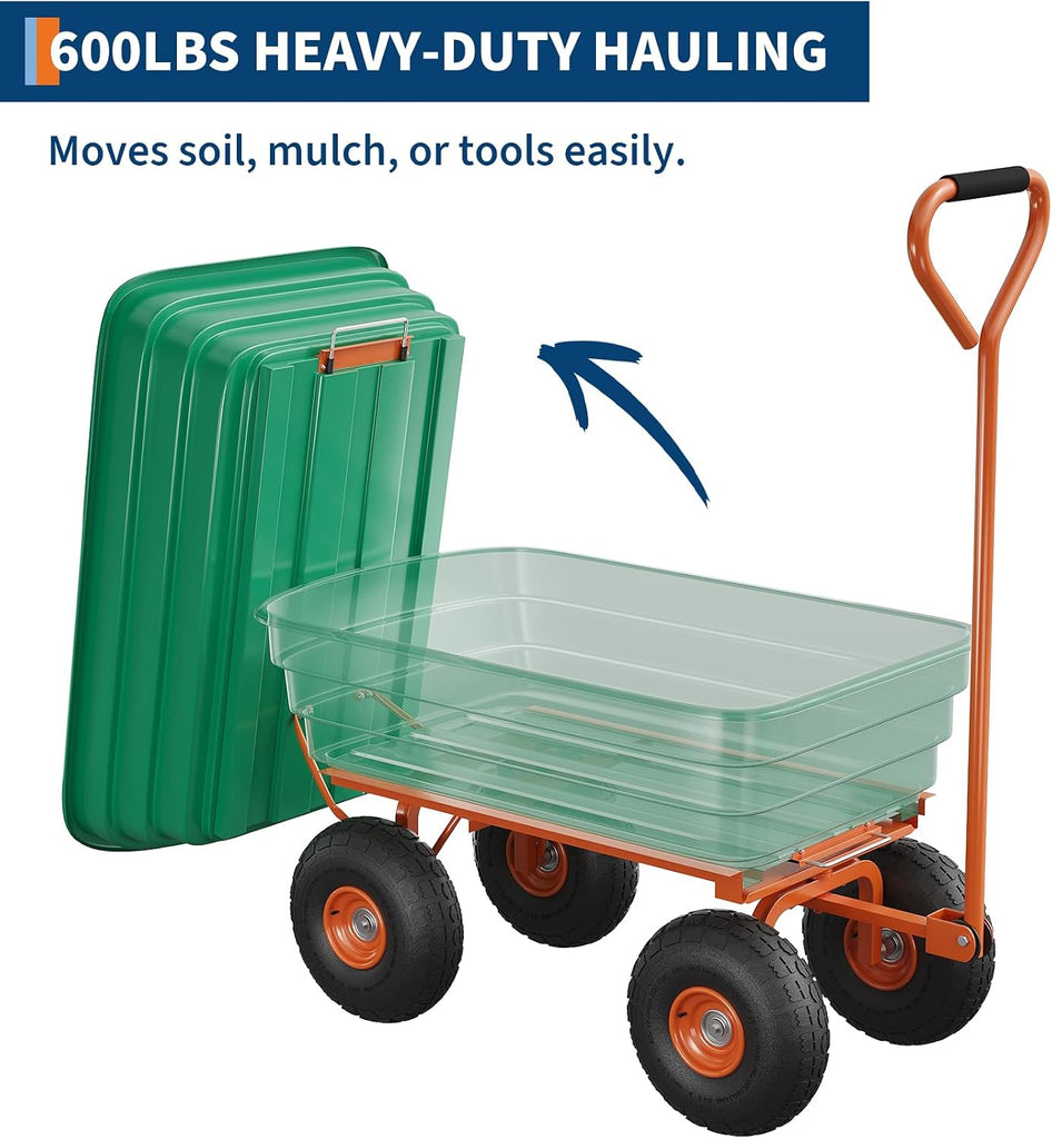 Green 600 Lbs Garden Wagon Cart Heavy‐Duty Outdoor Utility Hand Cart |