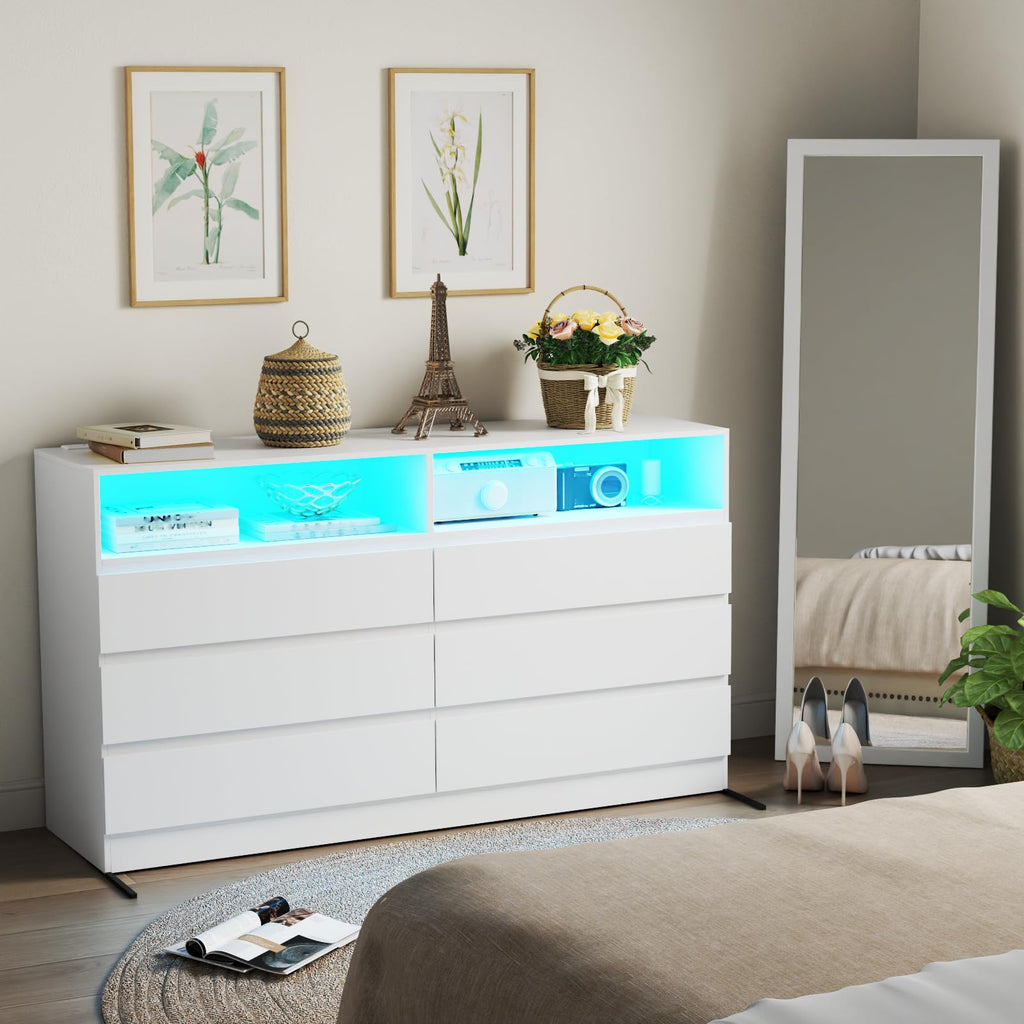 White Dresser with Full Length Mirror & Power Outlet