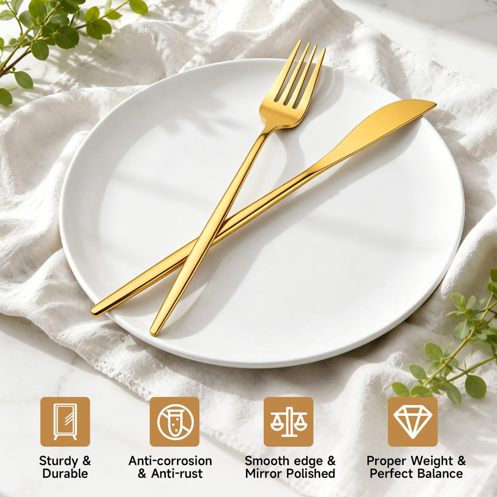 Gold Silverware Set for 8, 40 Piece Stainless Steel Flatware Cutlery Set