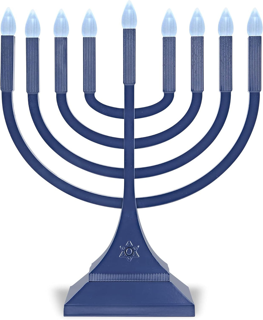 Zion Judaica 9" LED Hanukkah Blue Powered by Batteries or Included 3' USB C Cable Flameless Chanukkah Candles Holder