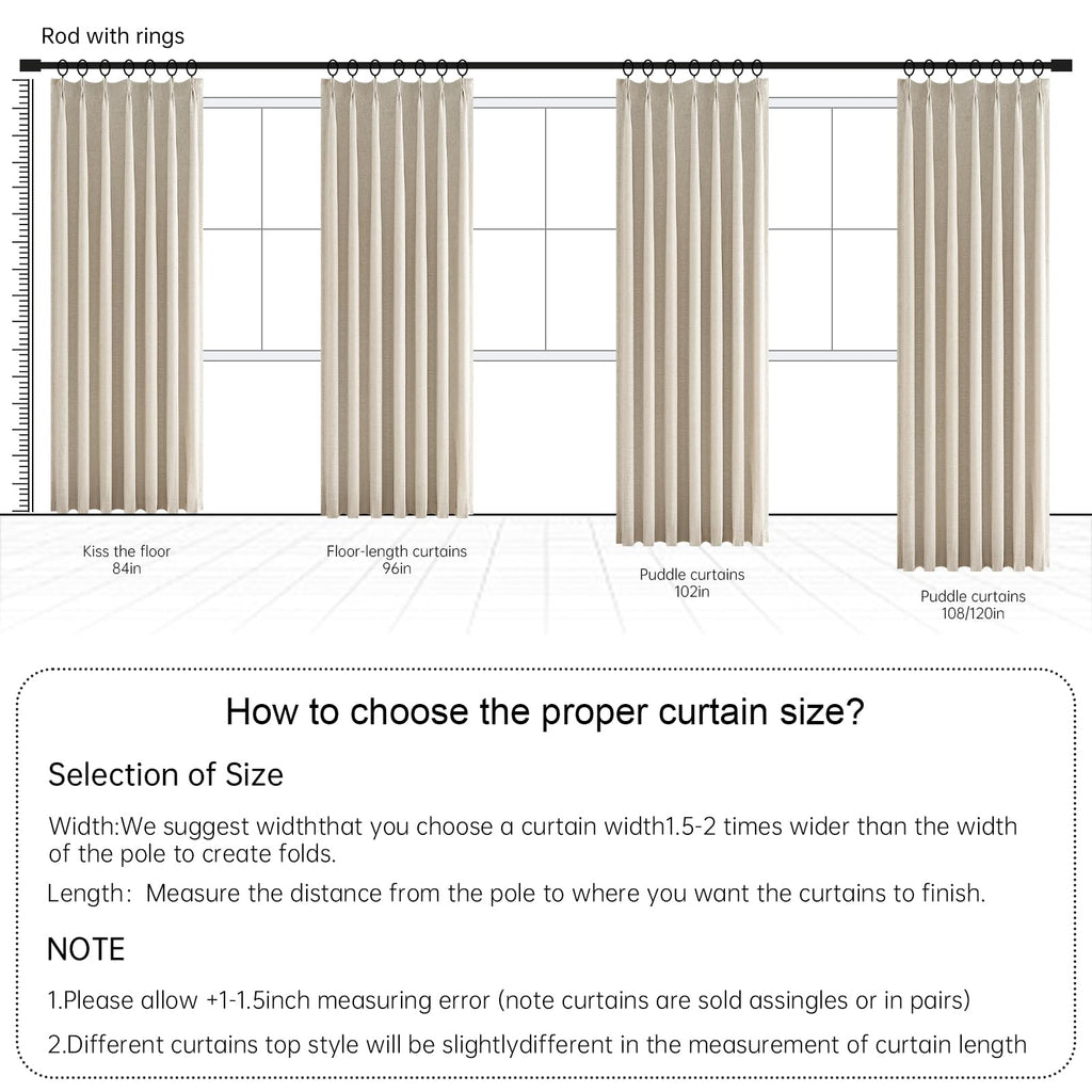 100% Blackout Pinch Pleated Beige Curtains 95 Inches Long 2 Panels