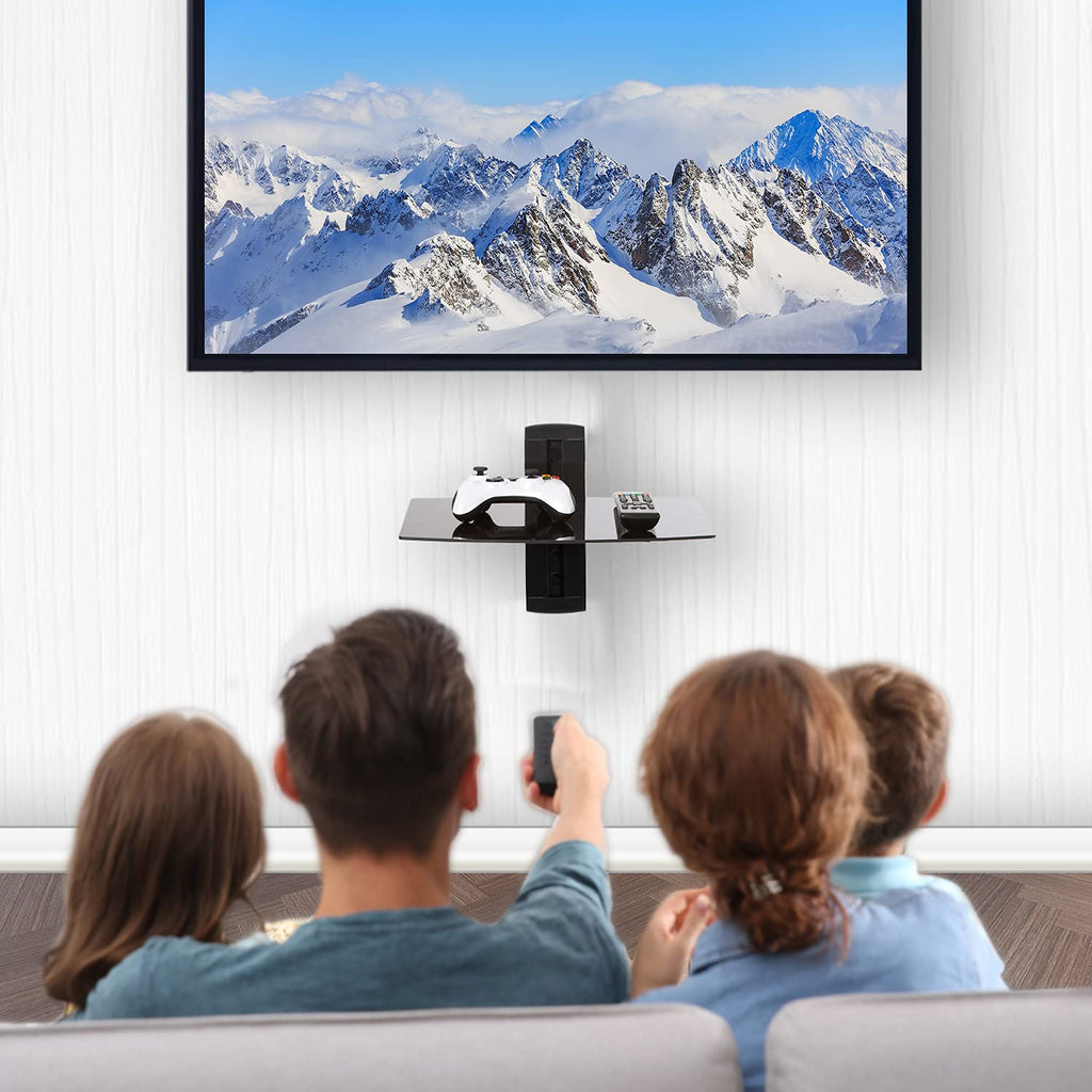 1 Tier Glass Floating TV Wall Shelf for Projector, DVD Players