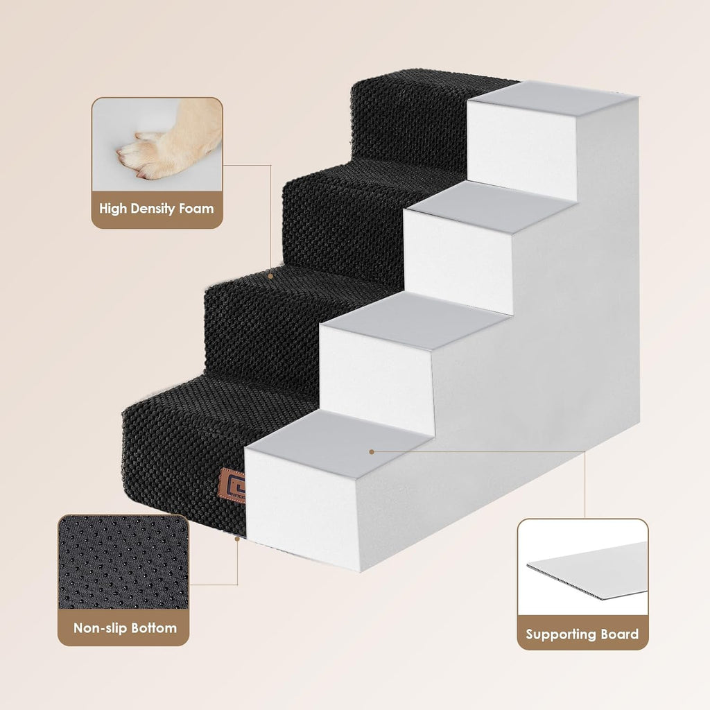Dog Stairs for Bed 18" H, Dog 4-Steps for High Bed, Black