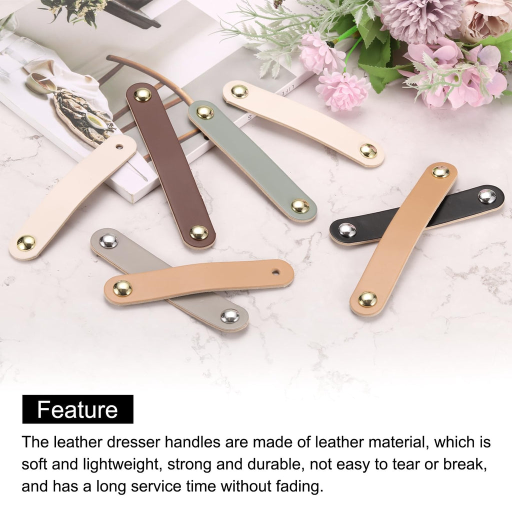 4 Packs Leather Drawer Pulls, Double Hole Leather Drawer Knobs Furniture Dresser Handles Pulls with Screws