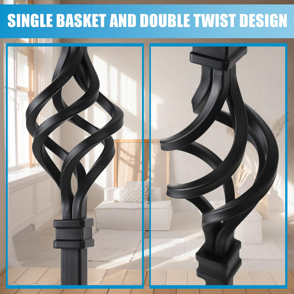1/2" Square Iron Balusters - Single Basket & Double Twist - 20p