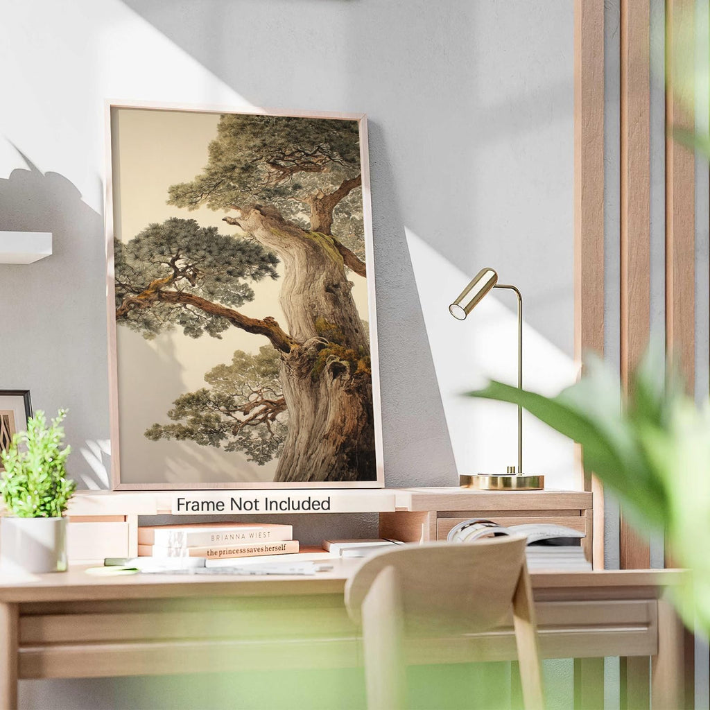 Vintage Japanese Pine Tree Wall Art Oriental Asian Tree Canvas Posters Japan Scenery Room Aesthetic Prints Calm