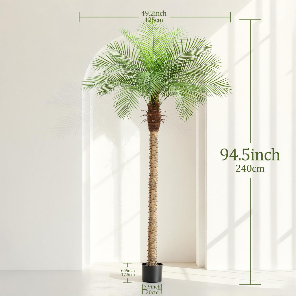 8ft Artificial Phoenix Palm Tree Tall Artificial Palm Trees with 18 Adjustable Leaves, Faux Phoenix Palm Plants for