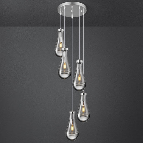 Raindrop Pendant Lights Kitchen Island Teardrop Chrome Hanging Light Fixtures Clear Solid Glass Pendant Light Modern Chandeliers for Dining Room Porch Corridor Living Room (5-Light) A121-B0CJF6N3LL