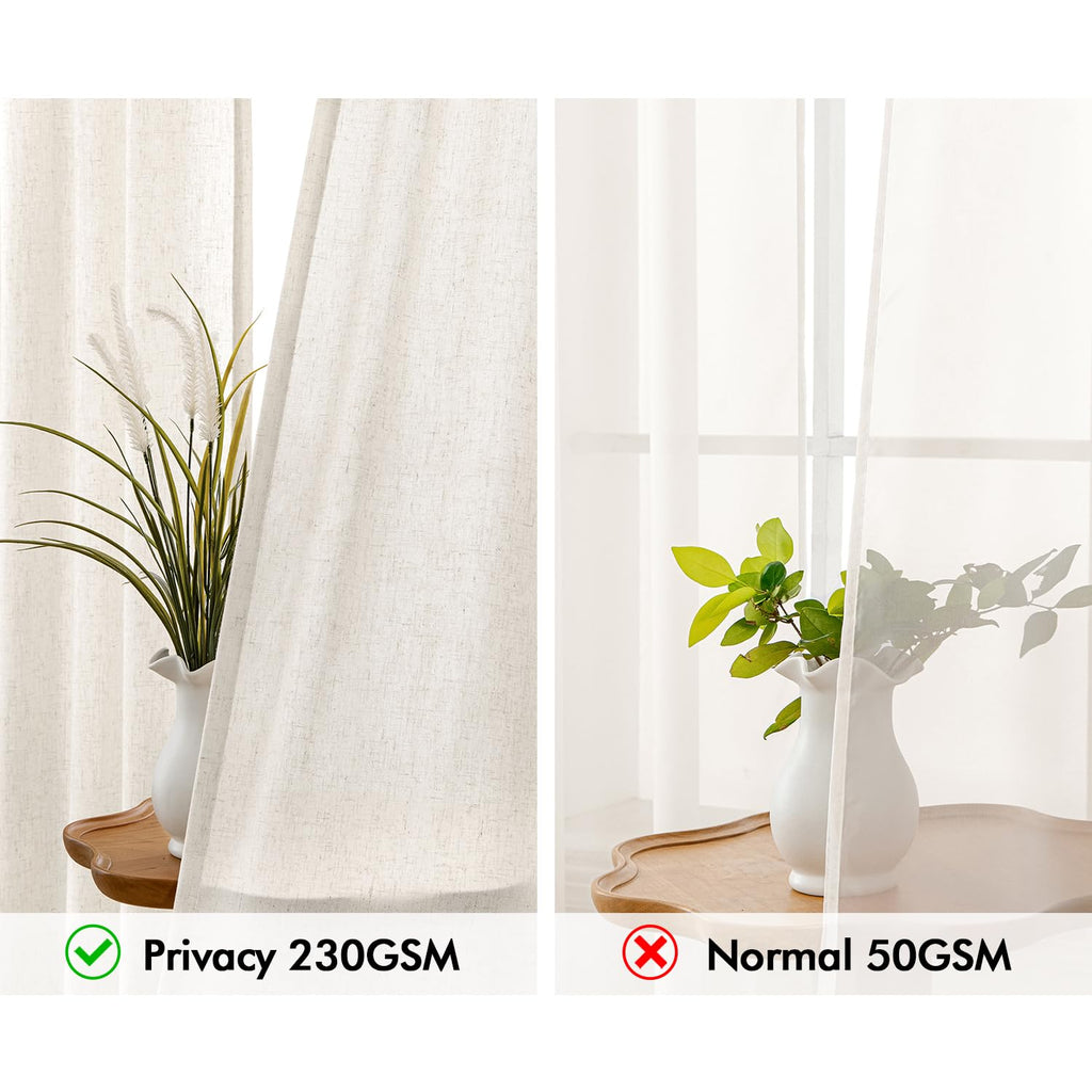 Non-See-Through Privacy Linen Curtains 52W x 84L Inch Natural White