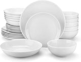 24-Piece Gourmet Porcelain Dinnerware Sets, Modern White Round Dish Set for 6