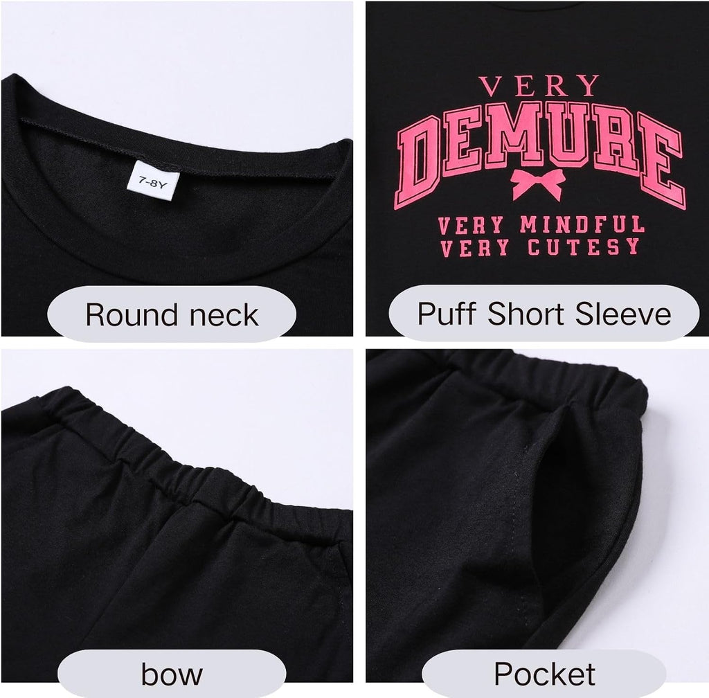 Girls Summer Outfits 2 Piece Sets Short Sleeve T-Shirt Top Elastic Waist Shorts Set Casual Clothing Sets