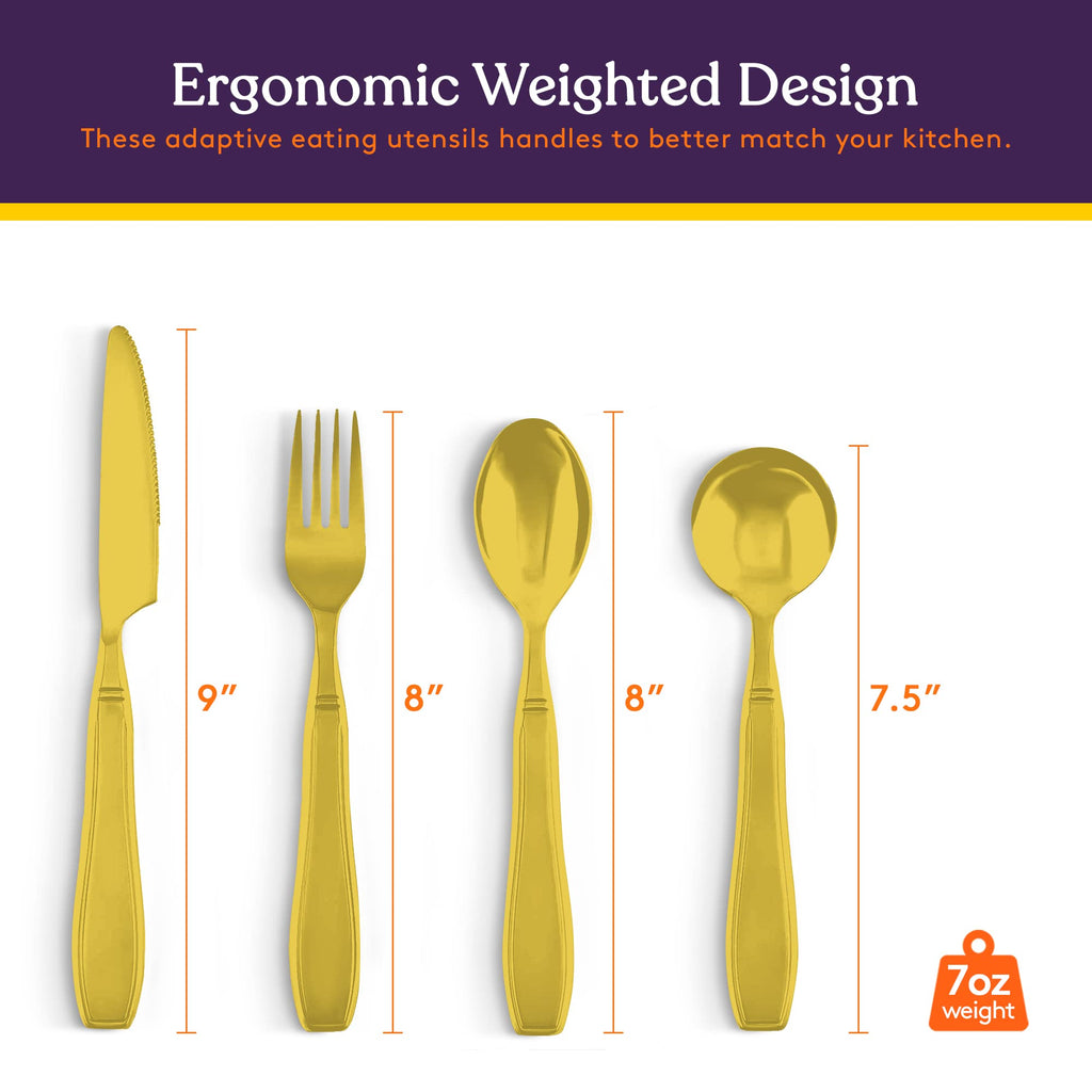 Premium Stainless Steel Weighted Flatware for Parkinson's Patients- Adaptive Silverware for Adults with Hand