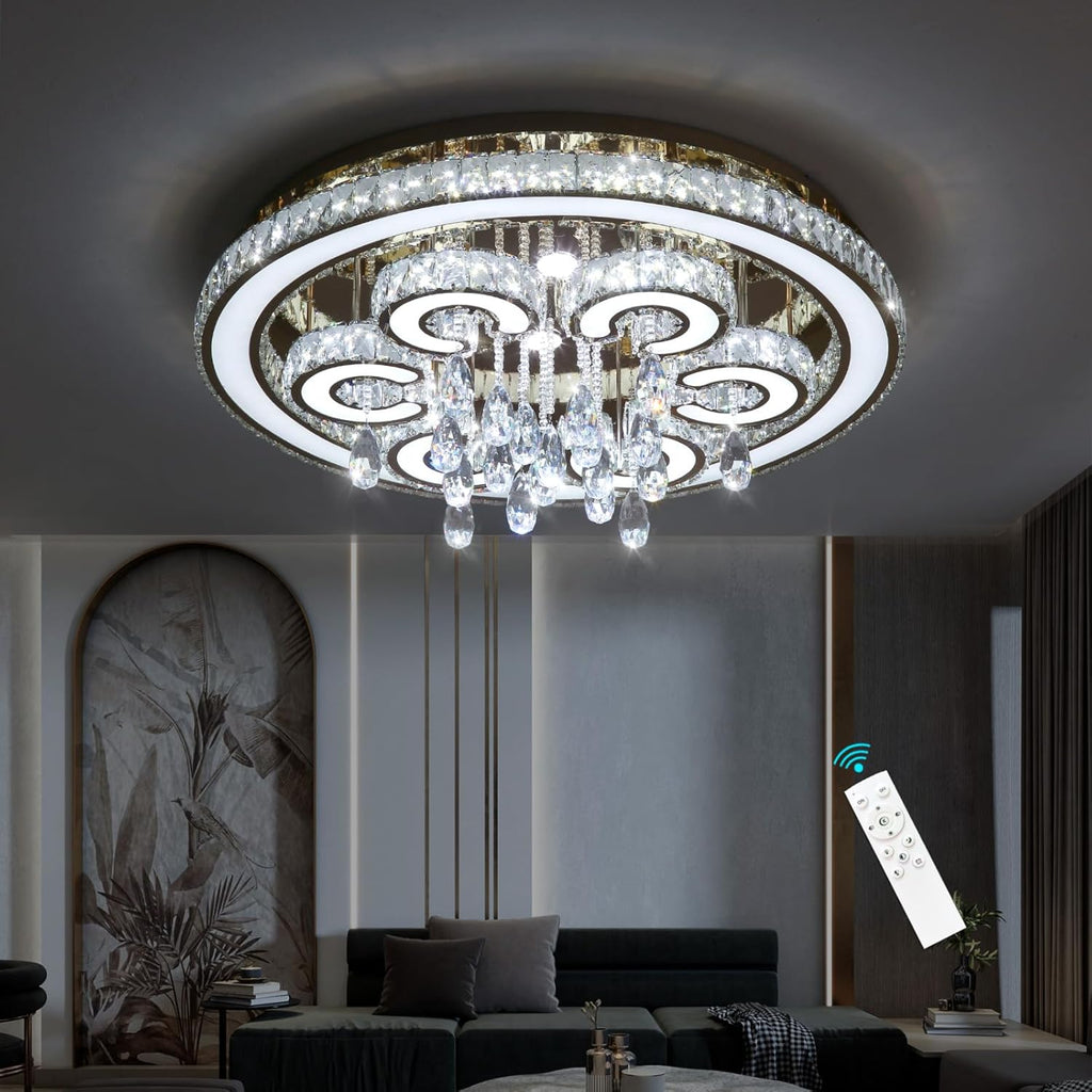 Modern Flush Mount Ceiling Chandeliers Dining Room LED Light Crystal Lights for Living Room Gold Sparkling