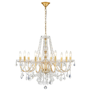 Large Crystal Chandelier, Modern Gold Crystal Chandeliers Light Fixture, 10-Lights Large Gold Pendant Light Fixtures