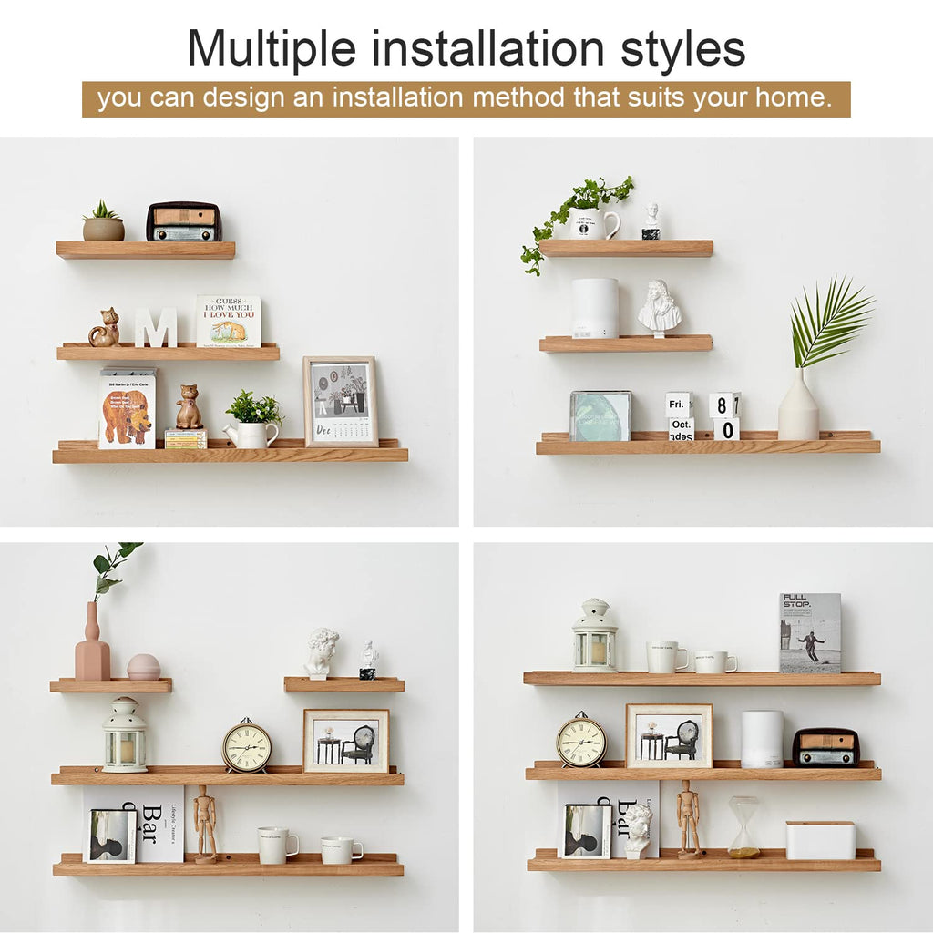 Oak Floating Shelves - Natural Wood Wall Mounted Display Picture Ledge - Wall Shelf - Storage Shelf 4x20 Inch