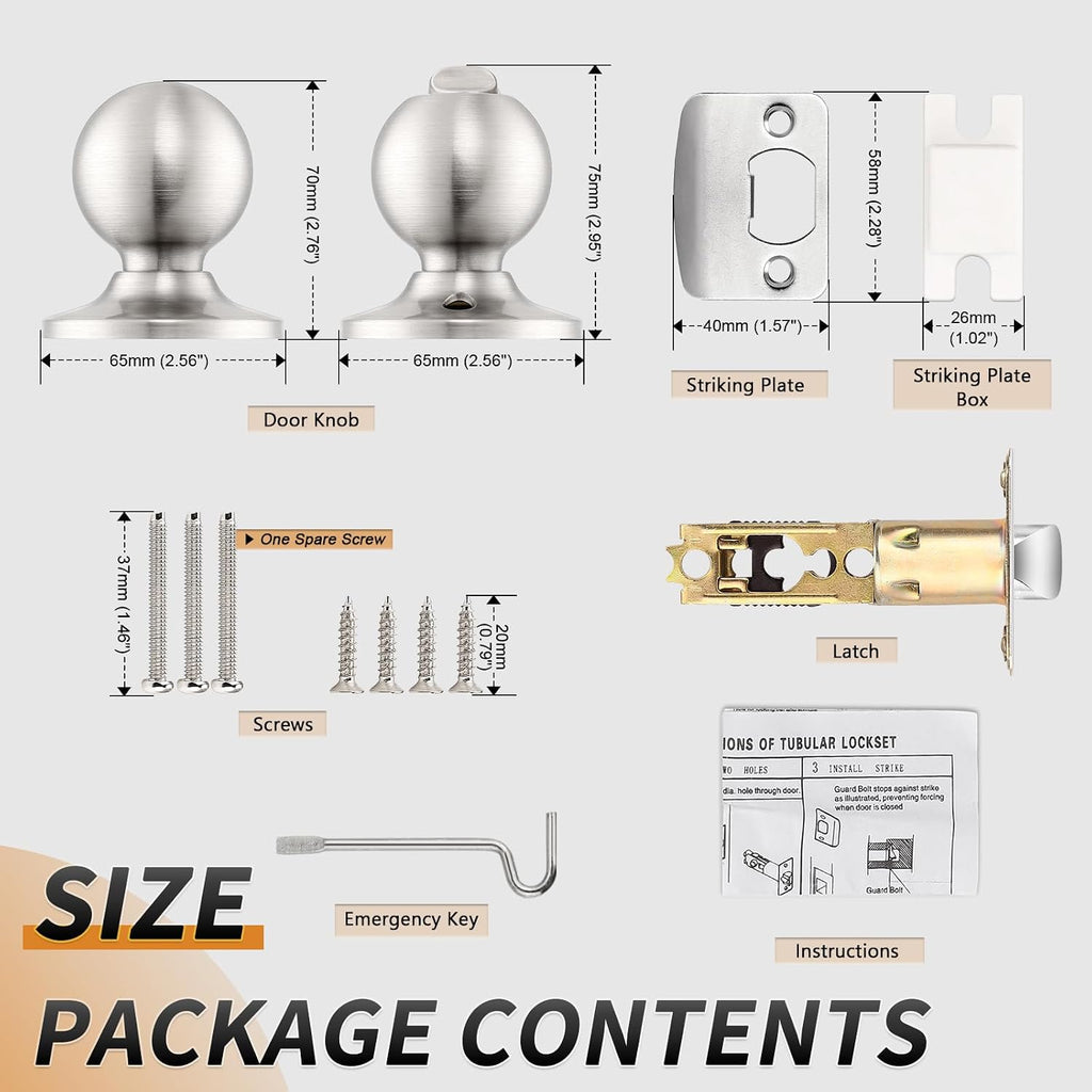 Brushed Nickel Door Knob Without Key Privacy Door Knob Bedroom/Bathroom Door Knobs Interior Keyless Door Knobs 6 Pack