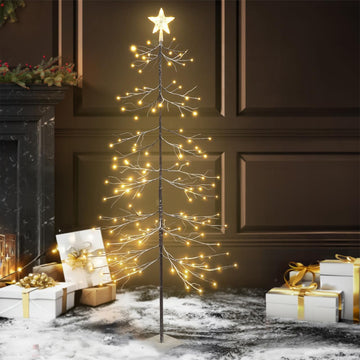 6 Ft Sparse Christmas Tree with Lights, 72 Inch Prelit Twinkling Bare Branch Twig Tree, 144 Warm White Micro Dot LED