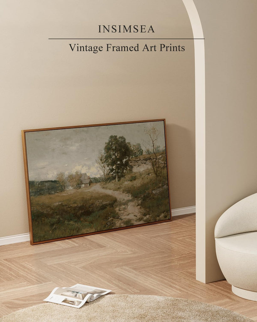 Golden Framed Vintage Canvas Wall Art Arkville Landscape Rustic Country Road Home Decor , Outskirts Classical
