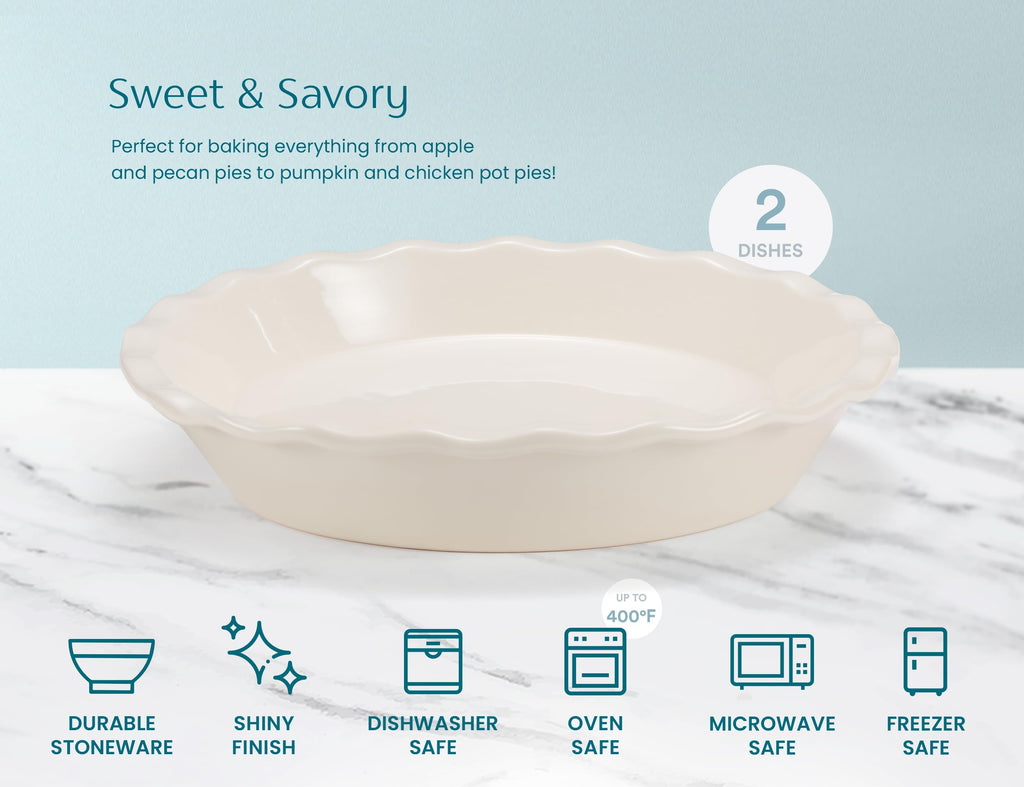 Pie Pan, Ceramic Reusable Round Pie Dish, Quiche Baking Dish, Deep, Wave Edge, For Cakes, Tart, Casseroles, Tarts