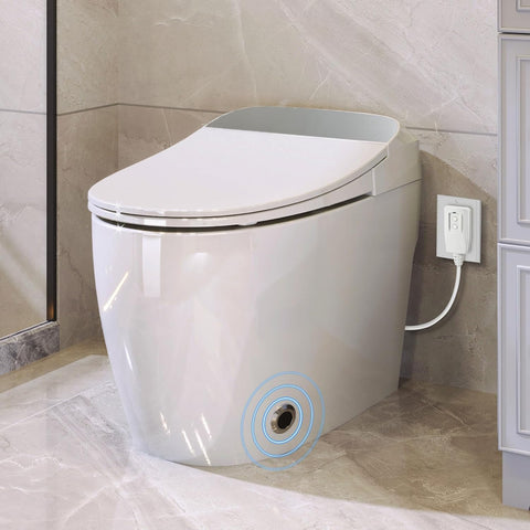 Heated Seat Smart Toilet, One Piece Toilet, Automatic Flush Tank Less Toilet without Bidet, with Foot sensor Flush