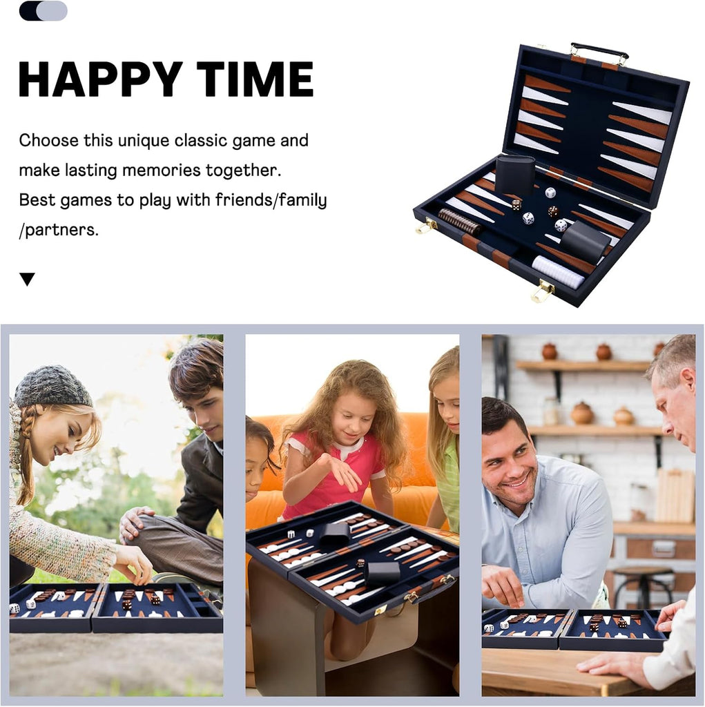 Backgammon Set - Classic Board Game with Premium PU Leather Case - Portable Travel Strategy Backgammon Game Set