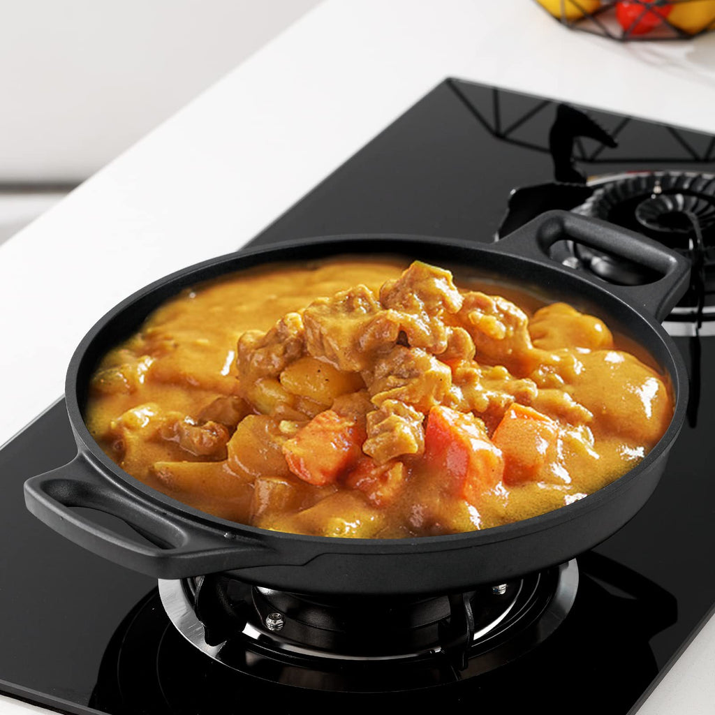 Cast Aluminum Griddle Pan for Stovetop with Lid - Lighter than Cast Iron Skillet, Round Frying Pans Nonstick Grill Pan