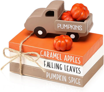 Fall Table Decor Tiered Tray Decor, Wooden Fall Signs with Book Stack - Set of 4