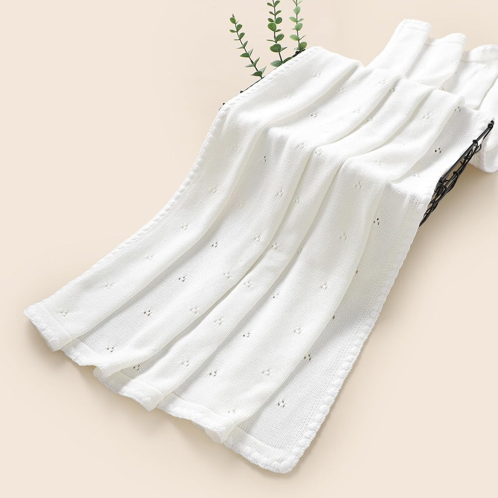 Blanket Knit White Swaddle Receiving Blankets for Boys & Girls Cotton