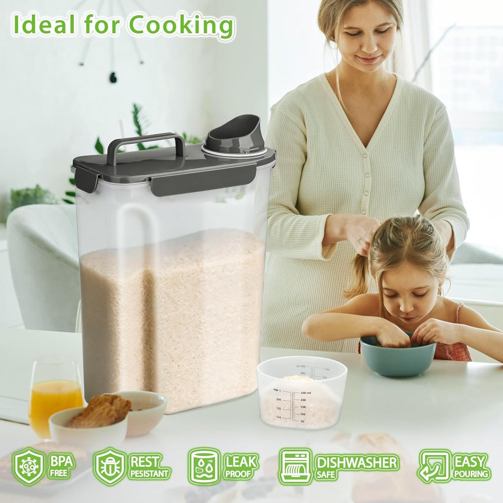Rice Storage Container, 15 to 20lb Dry Food Airtight Dispenser, Pet Dog Cat Food Canister, BPA Free Clear Plastic