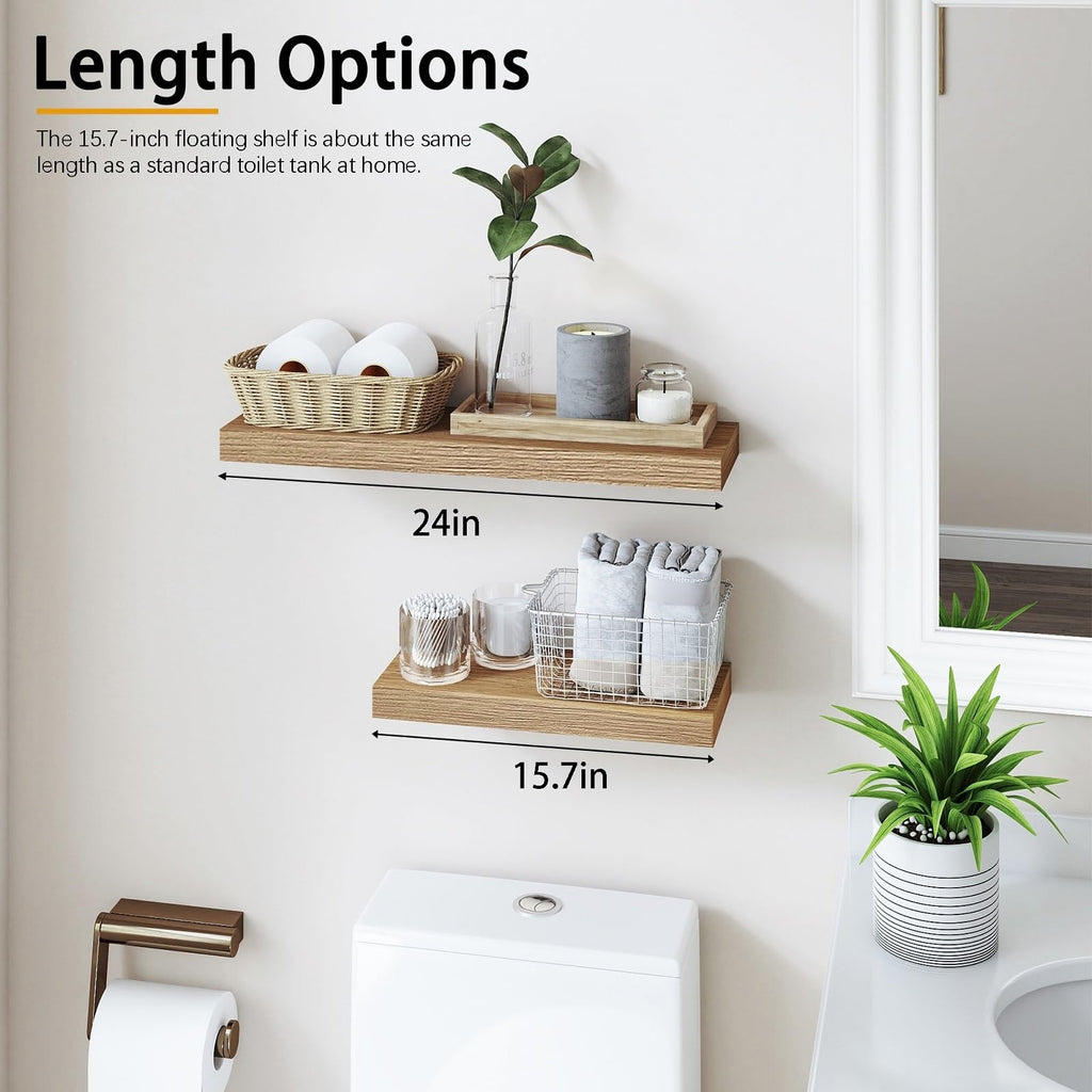 15.7in Oak Floating Shelves for Wall, Set of 2, Home Decor