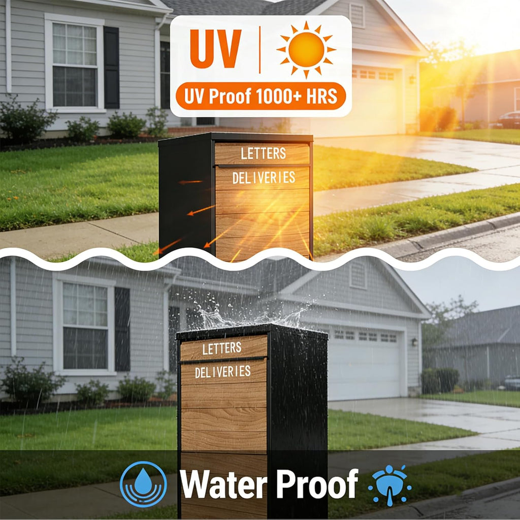 Package Delivery Box 41.7’’ Large Anti-Theft & Waterproof Outdoor Parcel Drop Box with Woodgrain Finish