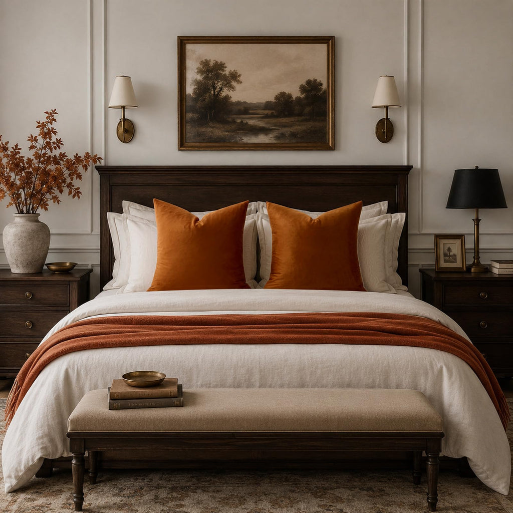 Burnt Orange Velvet Throw Pillow Covers 22x22 Pack of 2