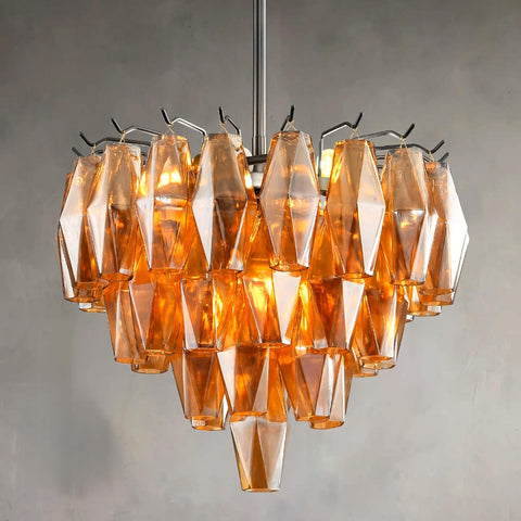 Pendant Light Kitchen Island, Black Chandeliers for Dining Room, 4-Light Pendant Lighting, 17" Modern Round Chandelier for Bedroom, Tiered Amber Glass Pendant Light Fixtures for Living Room A118-B0DT4GYKQN